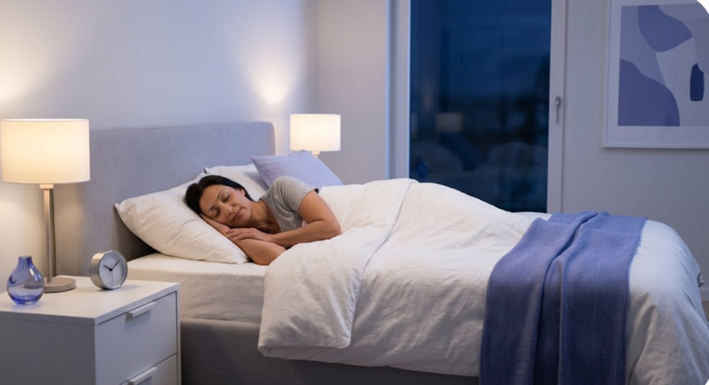 Persona durmiendo tranquilamente y disfrutando de un sueño reparador