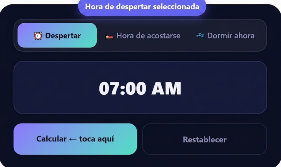 Calculadora de Sueño "Modo Hora de Despertar en la calculadora de sueño"