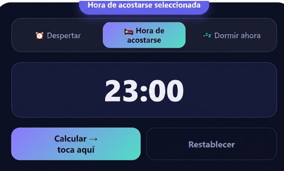 Calculadora de Sueño "Modo Hora de Dormir en la calculadora de sueño"