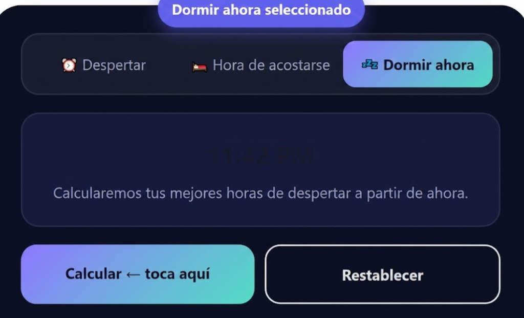 Calculadora de Sueño "Modo Dormir Ahora en la calculadora de sueño"
