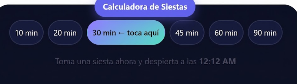 Calculadora de Sueño "Calculadora de siesta con duraciones de 10 a 90 minutos"