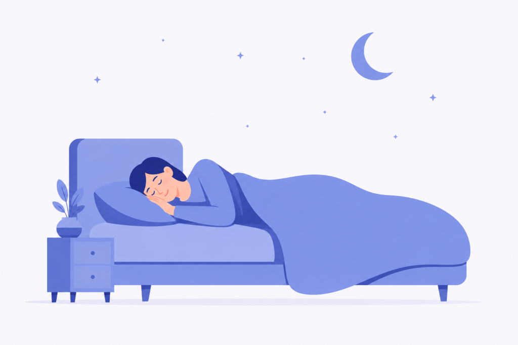 Ciclos de Sueño: Cuántos Necesitas para Despertar Descansado Persona durmiendo tranquilamente, ilustrando un ciclo de sueño completo y reparador