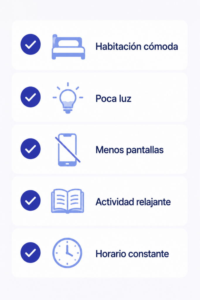 ¿A Qué Hora Debo Dormir? Calcula tu Hora Ideal Lista visual de hábitos saludables antes de tu hora de dormir