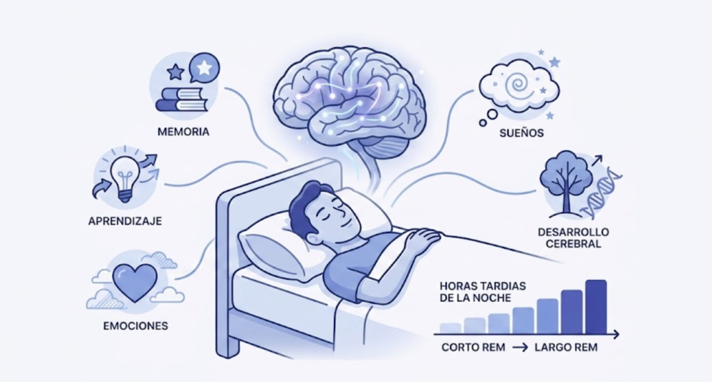 Las 4 Etapas del Sueño: Ligero, Profundo y REM Sueño REM con actividad cerebral, sueños y memoria